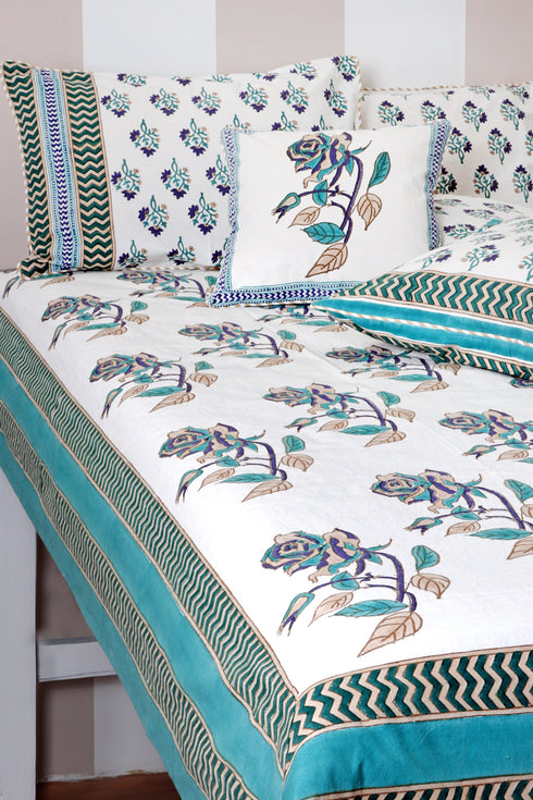 20s Cotton Cushion Cover in Block Print with Piping